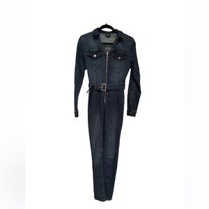 bebe romper/jumpsuit soft denim zip front, bling removable belt